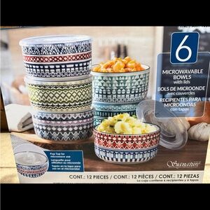 Microwavable Patterned Ceramic Bowls Set - Multicolor